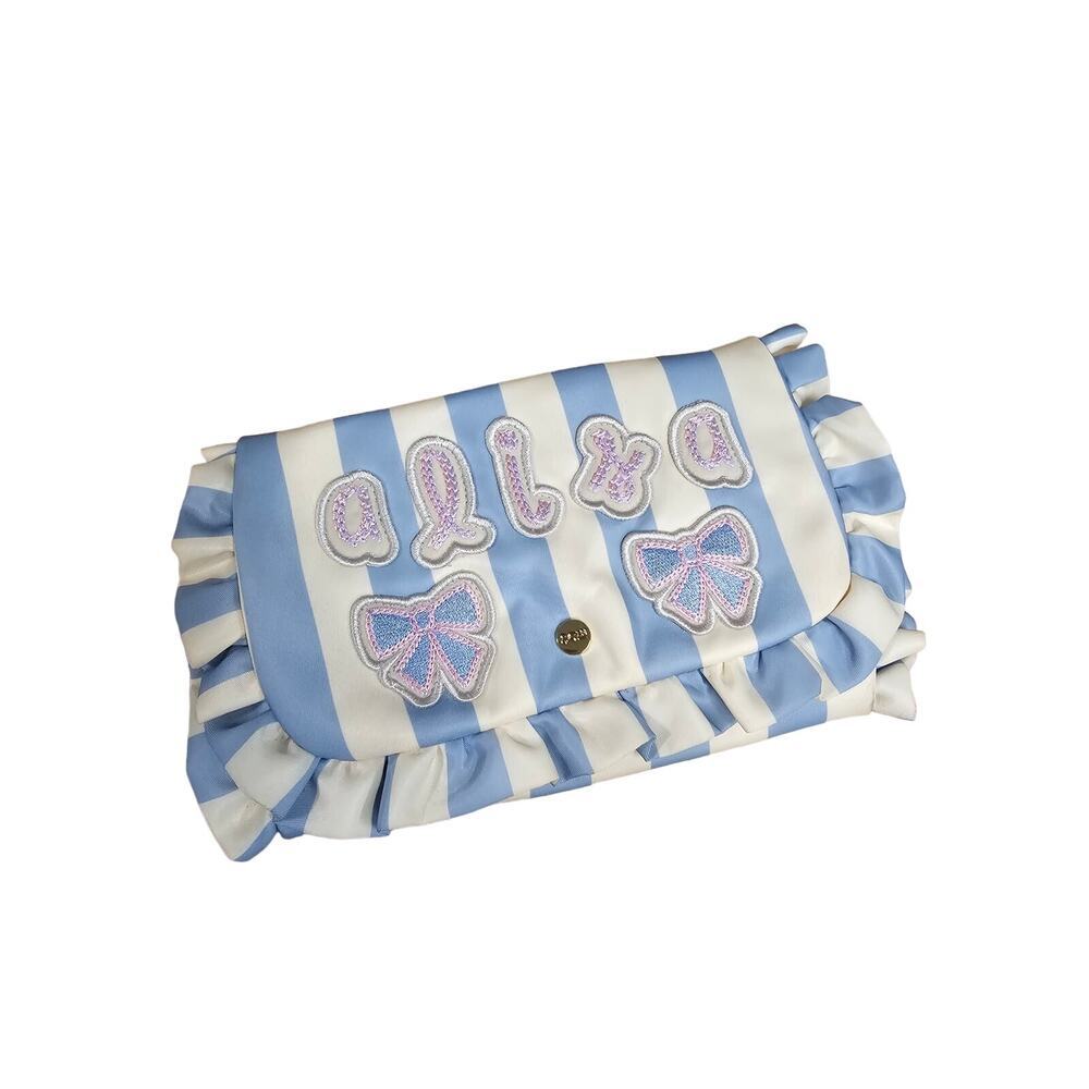Stoney Clover Lane Personalized ALISA Ruffle Jewelry Roll Blue Strip